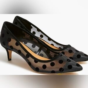 J. Crew Esme Mesh Polka Dot Kitten Heels Solid Black 8